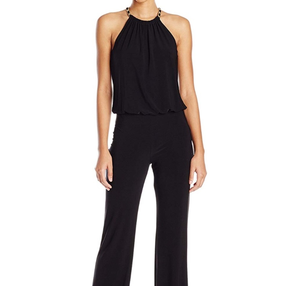 Laundry black jersey halter necklace jumpsuit